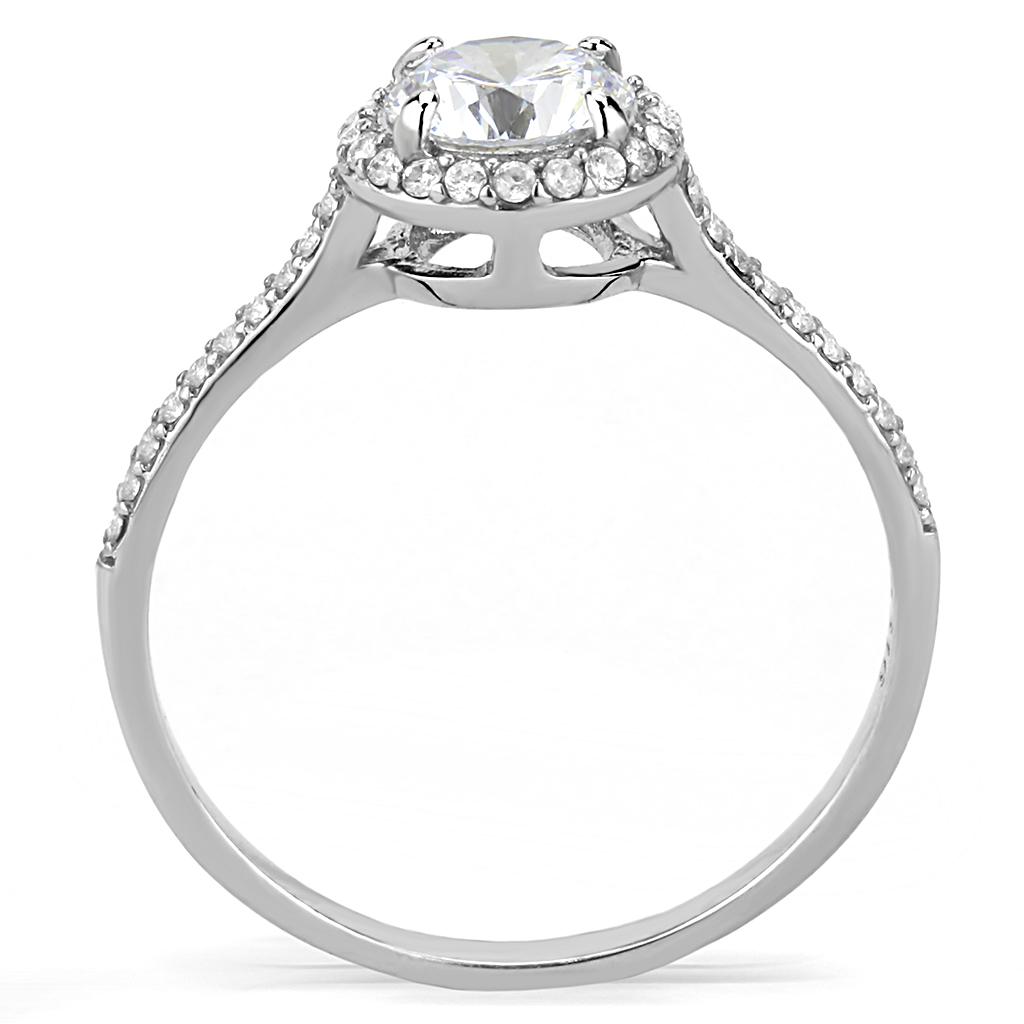 High polished (no plating) Stainless Steel Ring with AAA Grade CZ in Clear