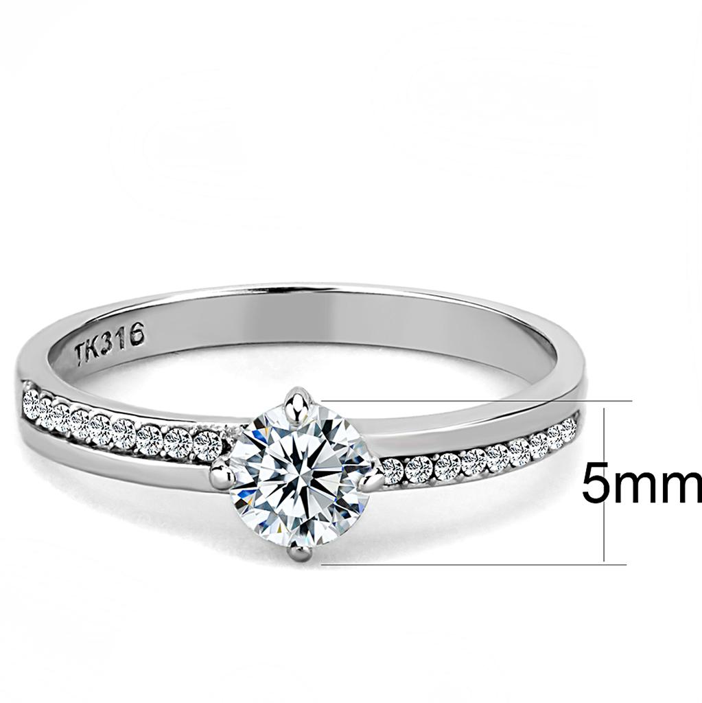 High polished (no plating) Stainless Steel Ring with AAA Grade CZ in Clear