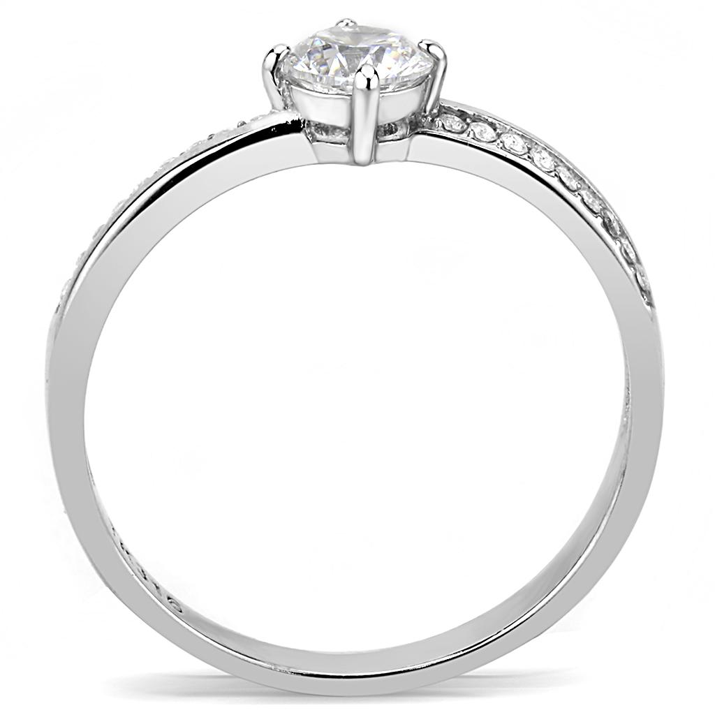 High polished (no plating) Stainless Steel Ring with AAA Grade CZ in Clear