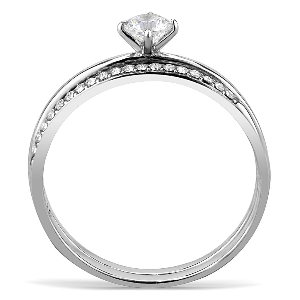 High polished (no plating) Stainless Steel Ring with AAA Grade CZ in Clear