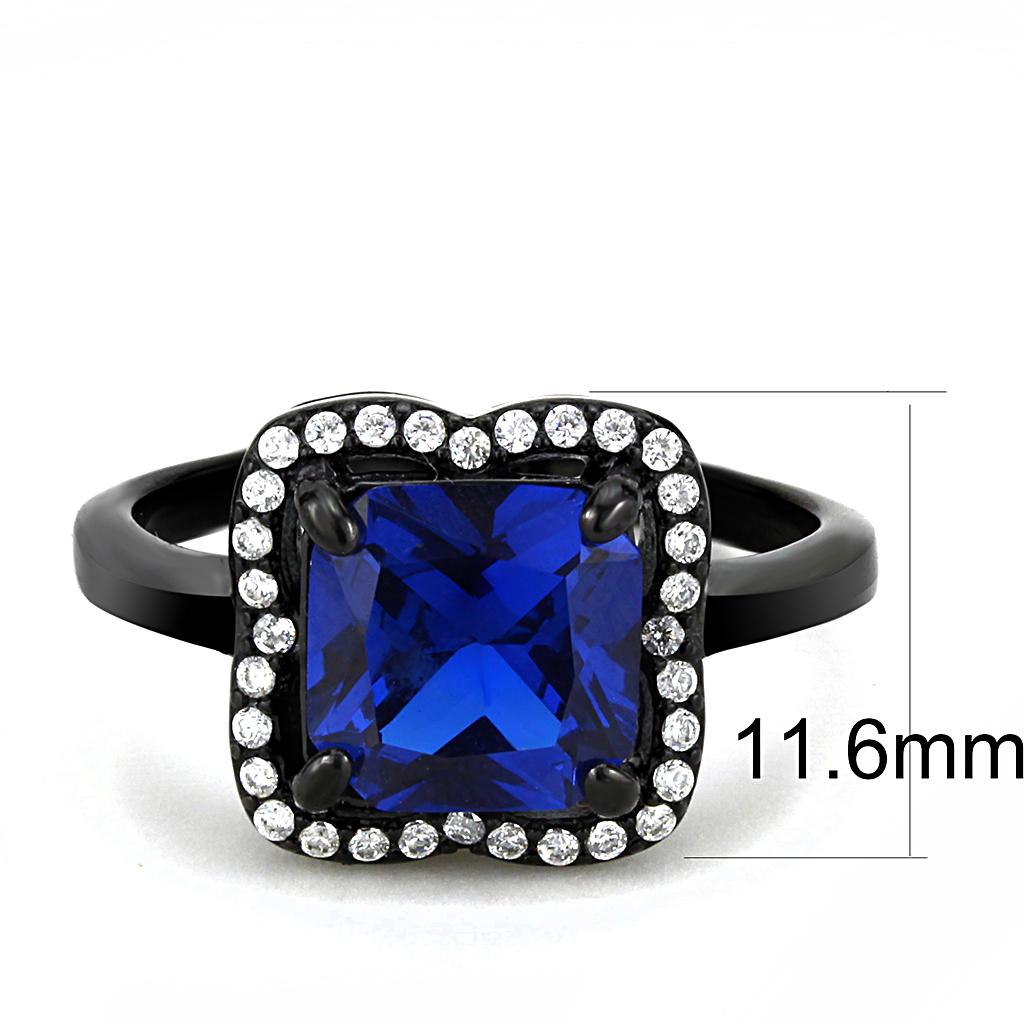 IP Black(Ion Plating) Stainless Steel Ring with Synthetic Spinel in London Blue