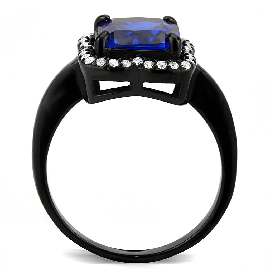 IP Black(Ion Plating) Stainless Steel Ring with Synthetic Spinel in London Blue