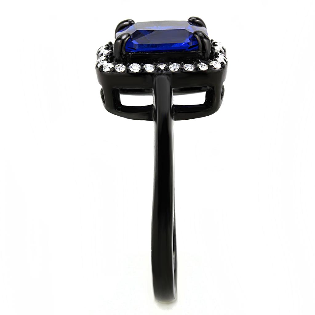 IP Black(Ion Plating) Stainless Steel Ring with Synthetic Spinel in London Blue