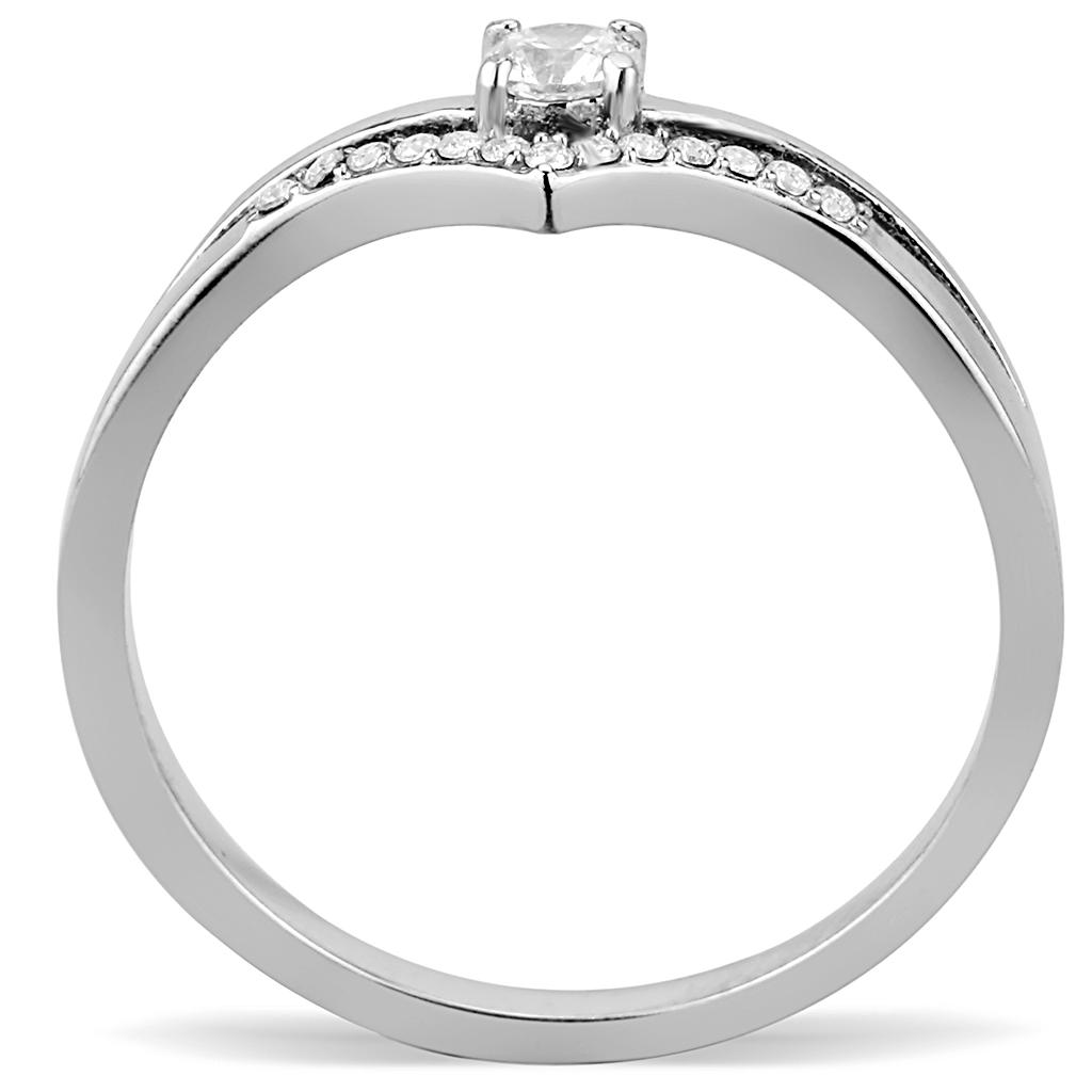 High polished (no plating) Stainless Steel Ring with AAA Grade CZ in Clear