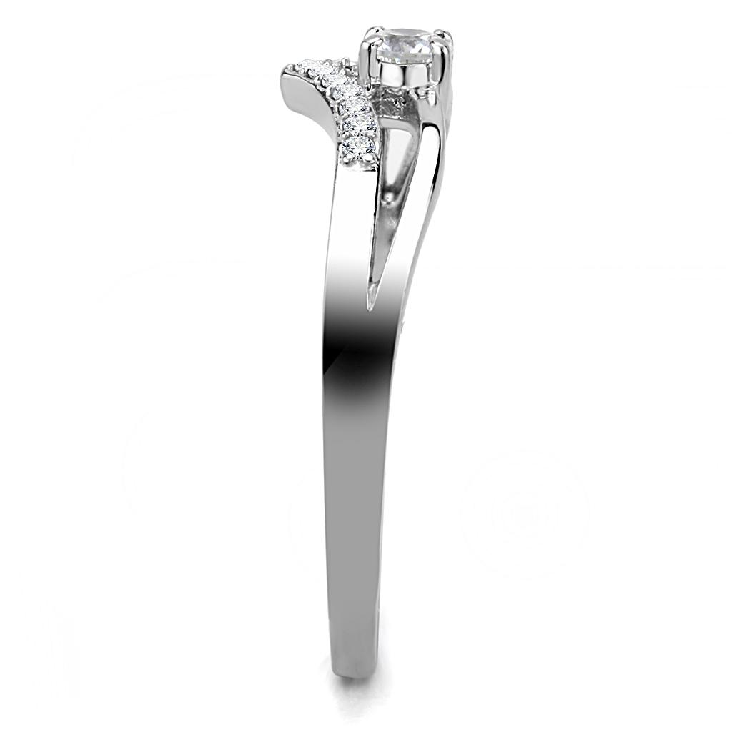 High polished (no plating) Stainless Steel Ring with AAA Grade CZ in Clear