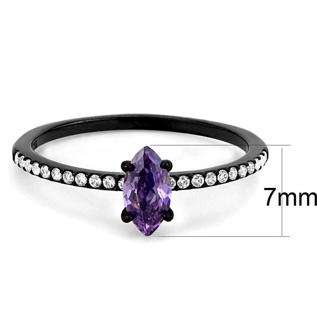 IP Black(Ion Plating) Stainless Steel Ring with AAA Grade CZ in Amethyst