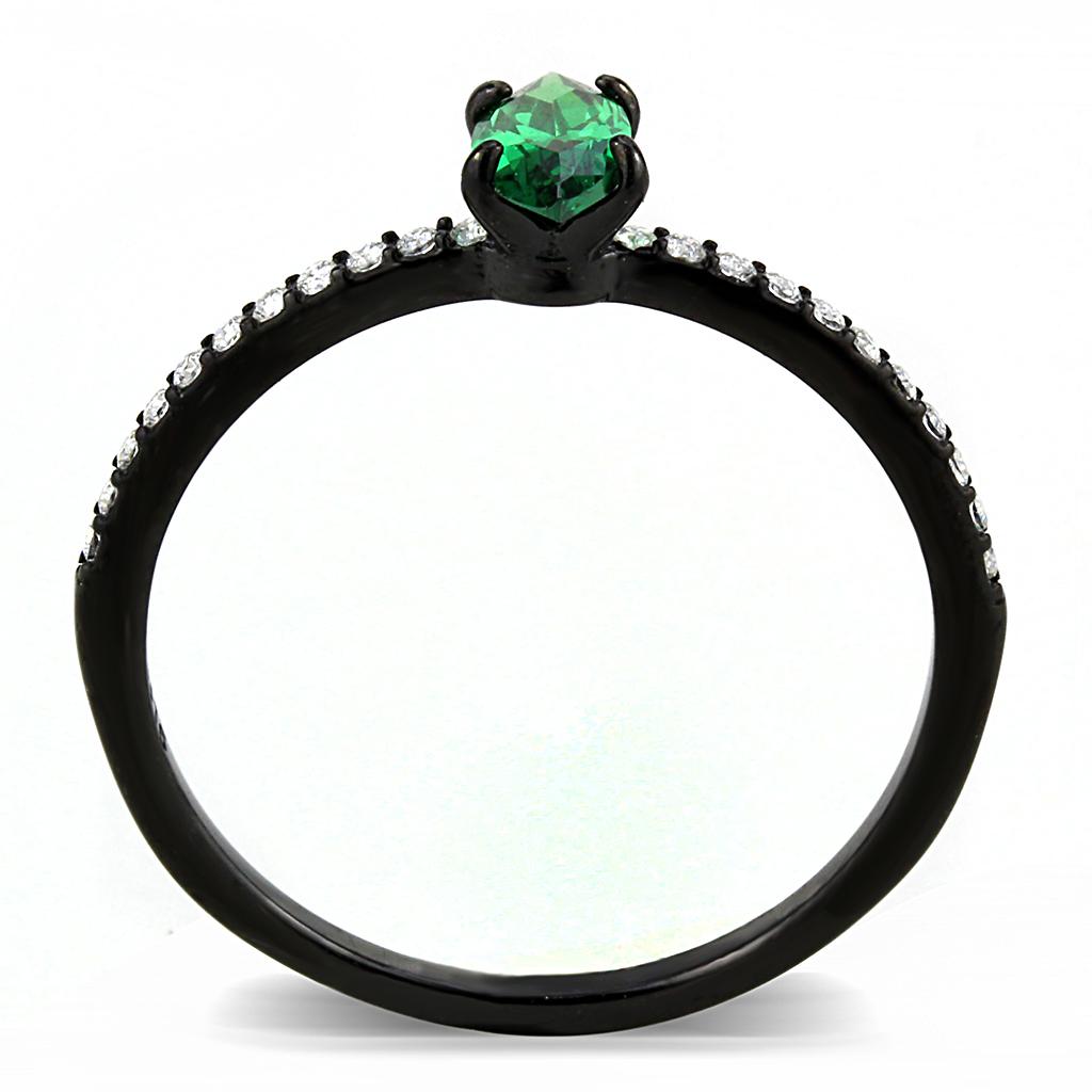 IP Black(Ion Plating) Stainless Steel Ring with AAA Grade CZ in Emerald