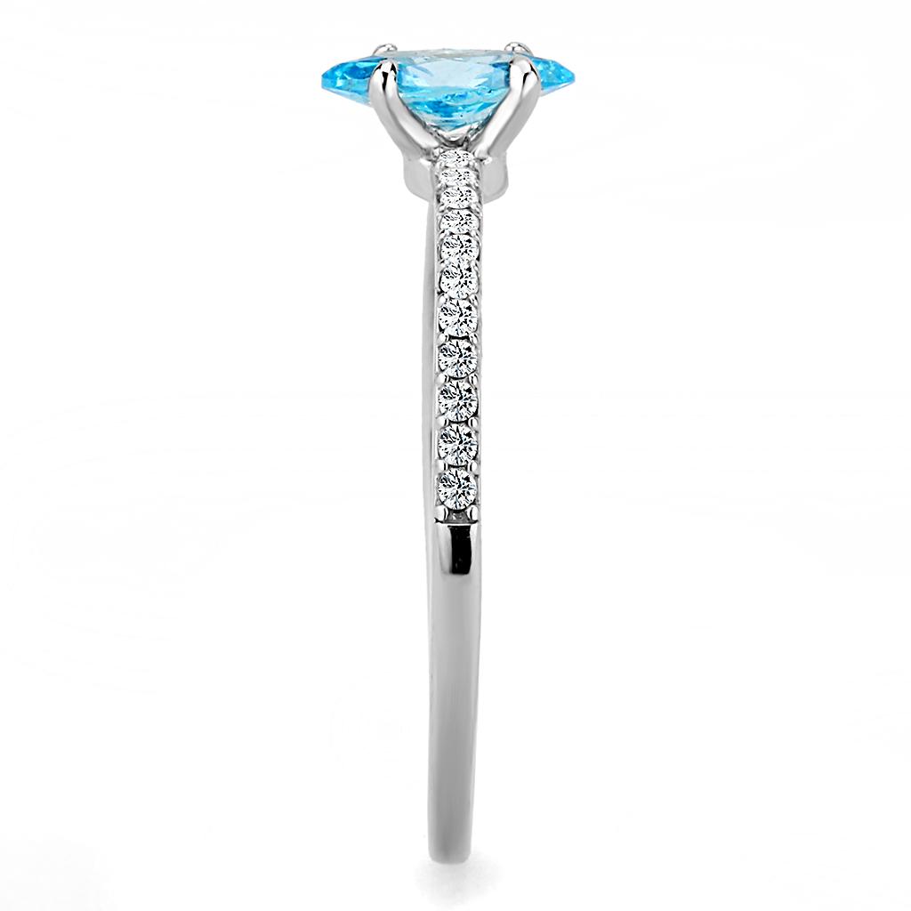 High polished (no plating) Stainless Steel Ring with AAA Grade CZ in Sea Blue