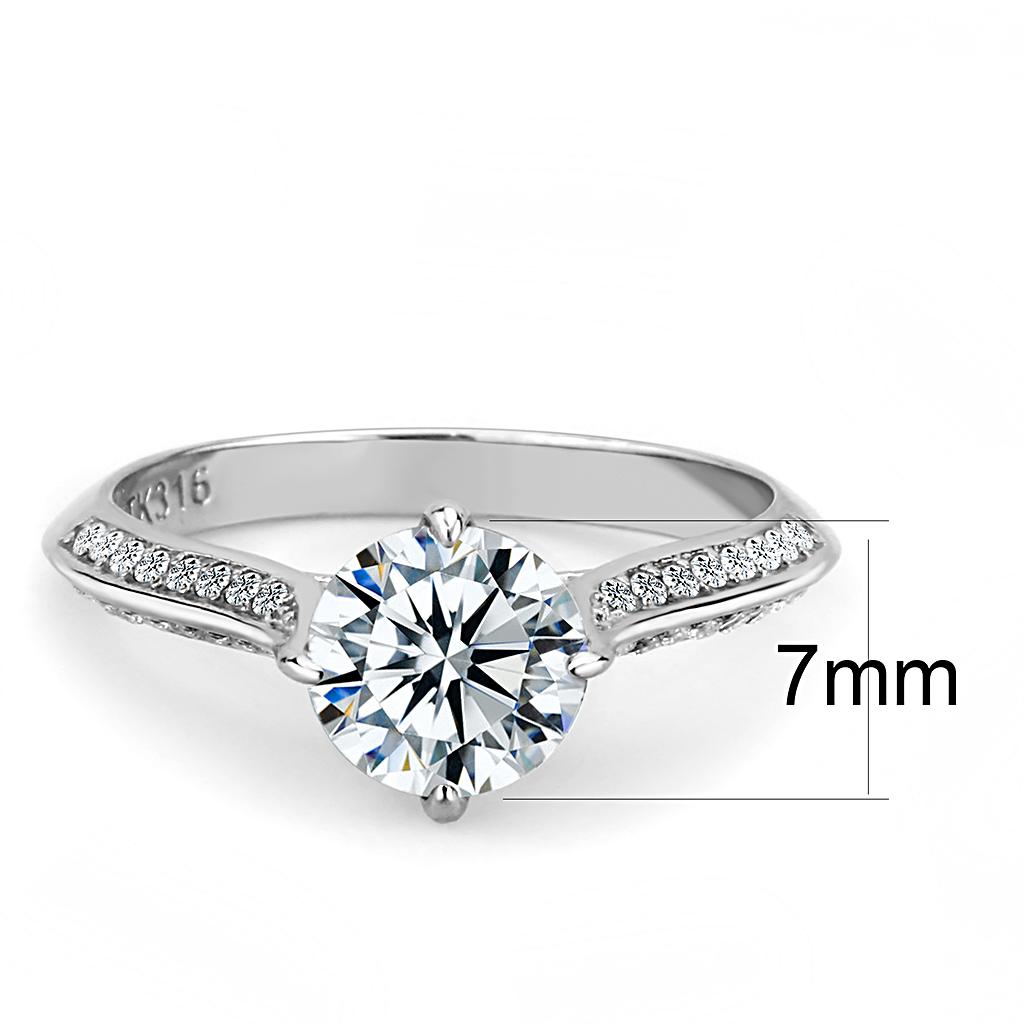 High polished (no plating) Stainless Steel Ring with AAA Grade CZ in Clear
