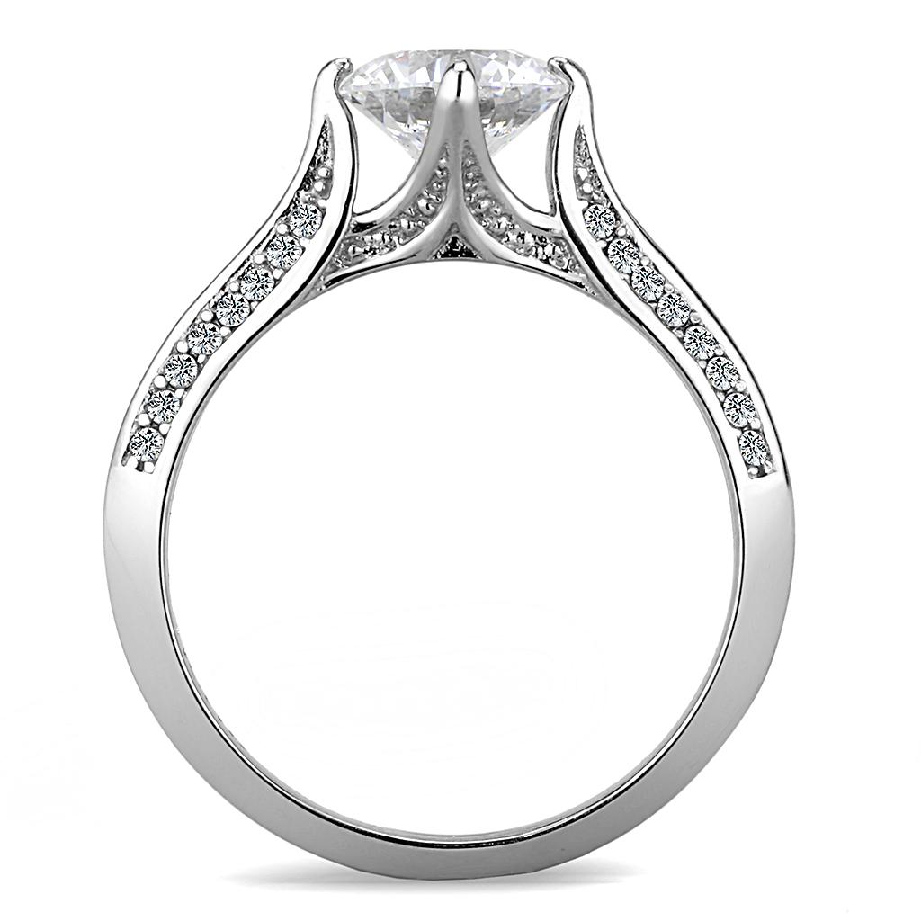 High polished (no plating) Stainless Steel Ring with AAA Grade CZ in Clear