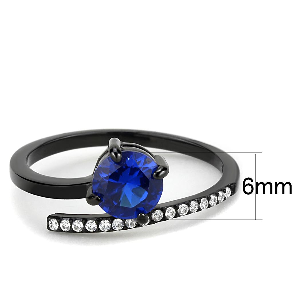 IP Black(Ion Plating) Stainless Steel Ring with Synthetic Spinel in London Blue