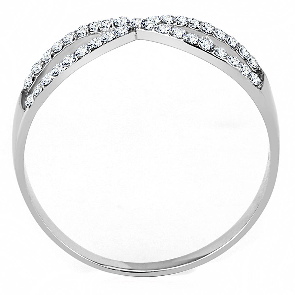 High polished (no plating) Stainless Steel Ring with AAA Grade CZ in Clear