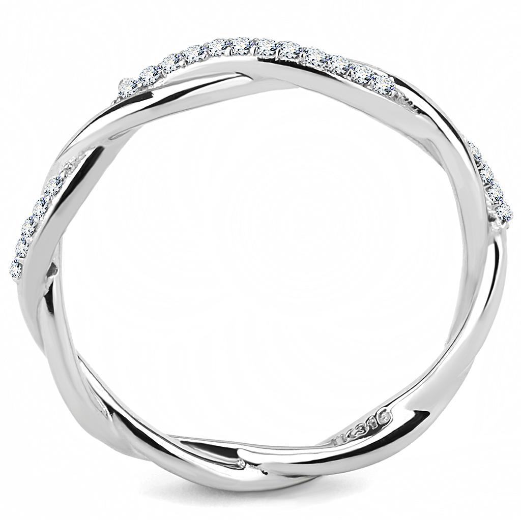 High polished (no plating) Stainless Steel Ring with AAA Grade CZ in Clear