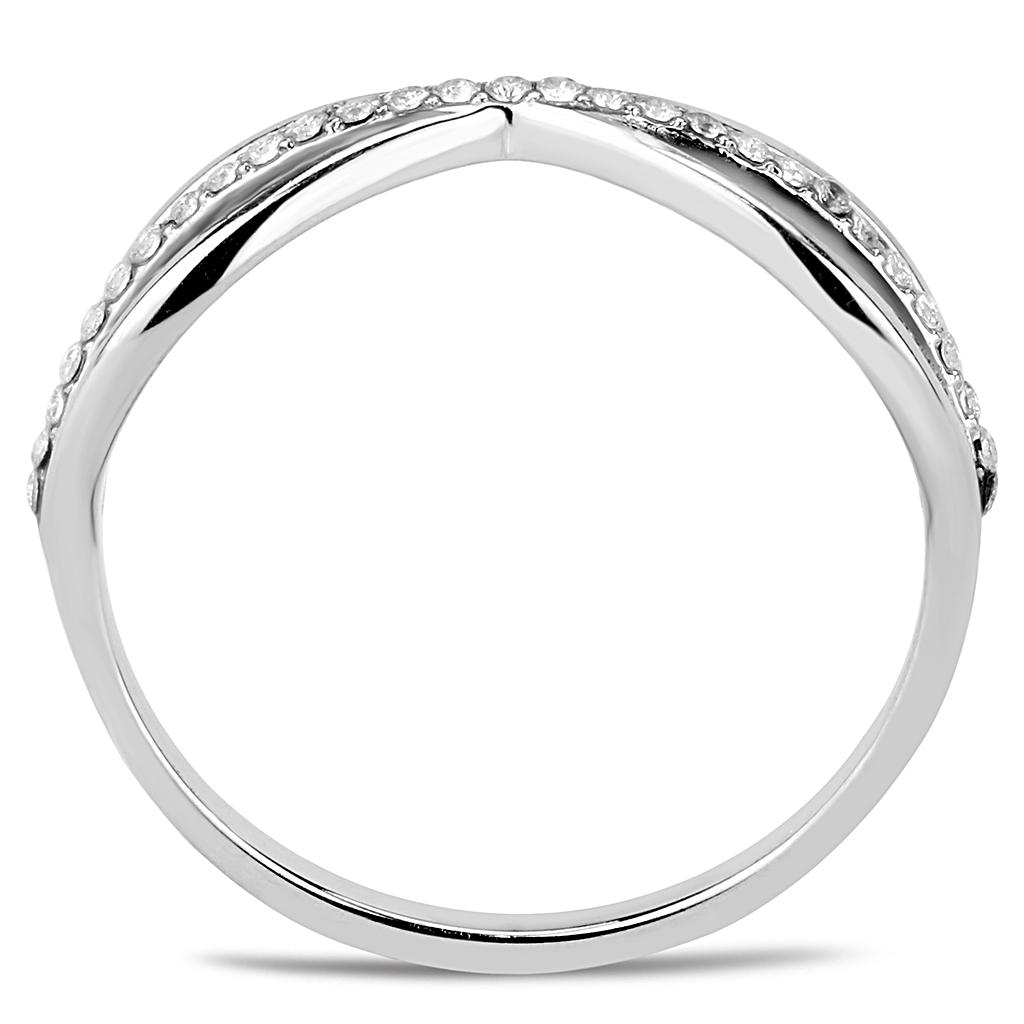 High polished (no plating) Stainless Steel Ring with AAA Grade CZ in Clear