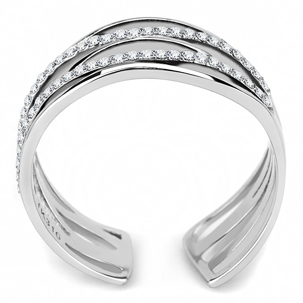 High polished (no plating) Stainless Steel Ring with AAA Grade CZ in Clear