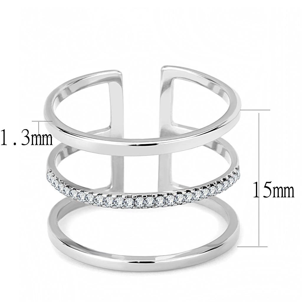 High polished (no plating) Stainless Steel Ring with AAA Grade CZ in Clear