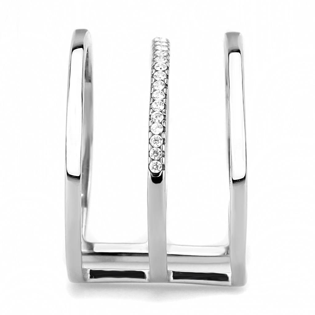 High polished (no plating) Stainless Steel Ring with AAA Grade CZ in Clear