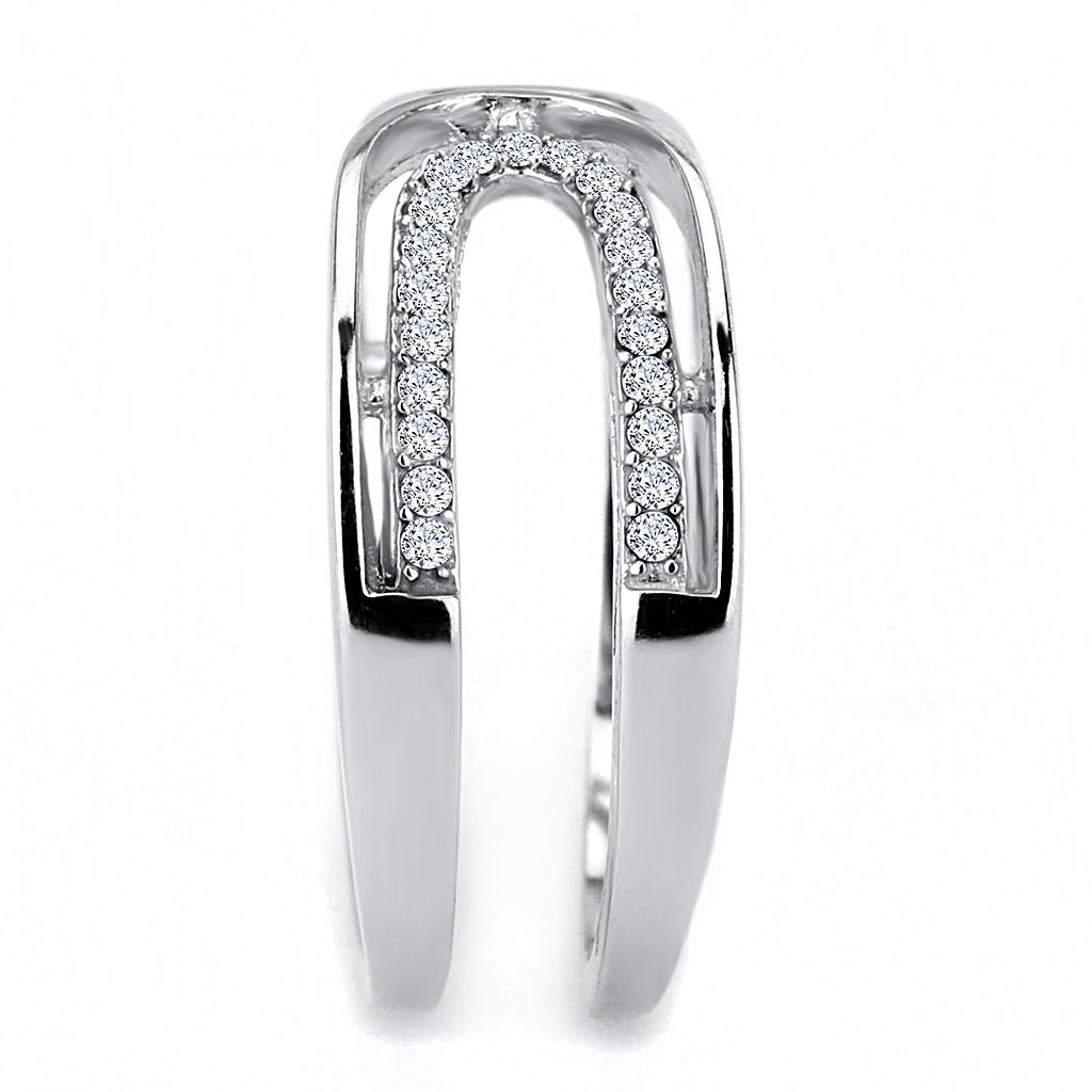 High polished (no plating) Stainless Steel Ring with AAA Grade CZ in Clear