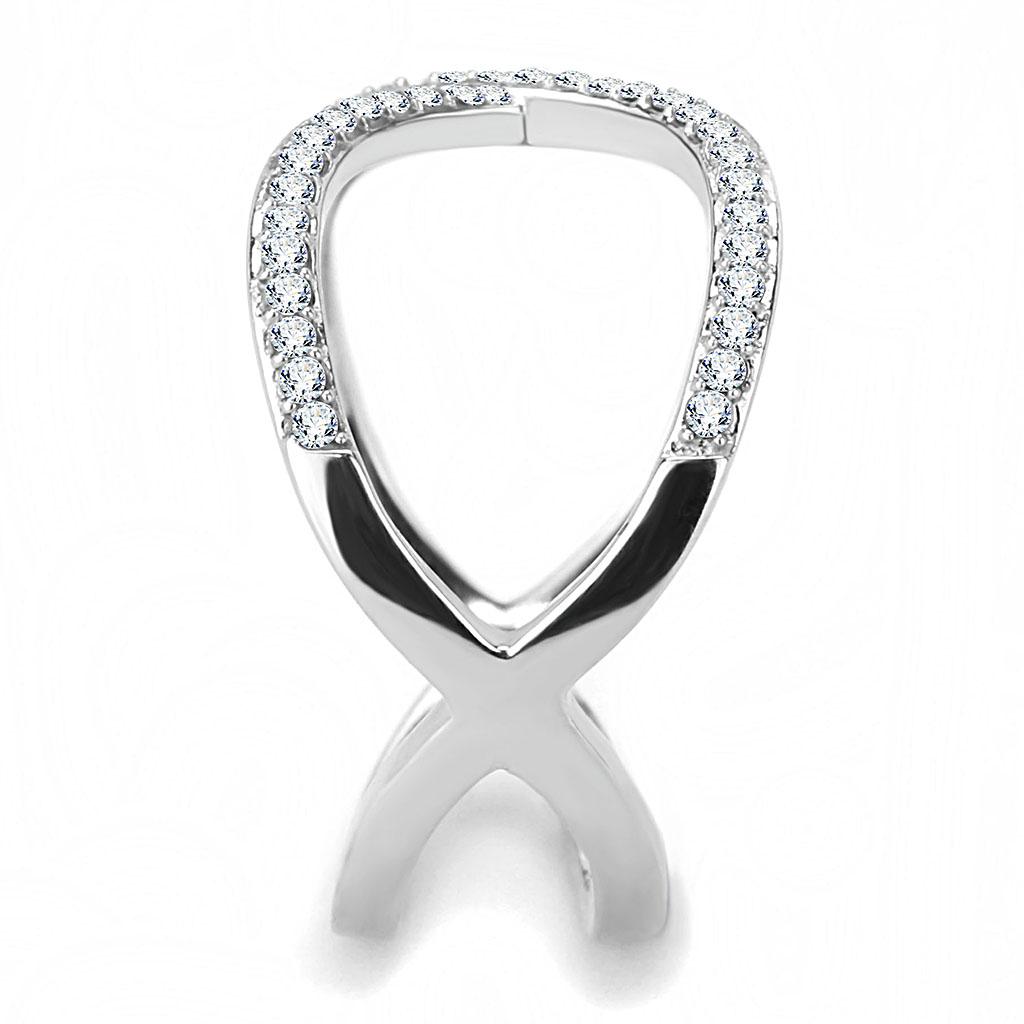 High polished (no plating) Stainless Steel Ring with AAA Grade CZ in Clear