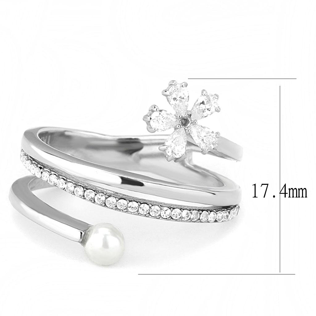 High polished (no plating) Stainless Steel Ring with Synthetic Pearl in White