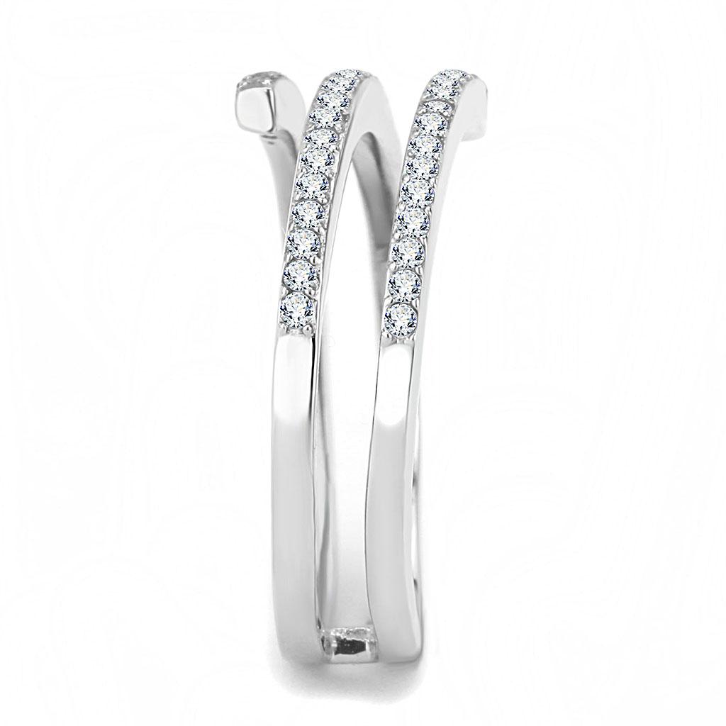 High polished (no plating) Stainless Steel Ring with AAA Grade CZ in Clear