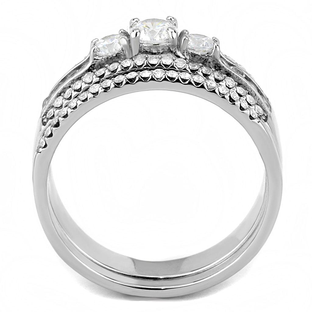 High polished (no plating) Stainless Steel Ring with AAA Grade CZ in Clear
