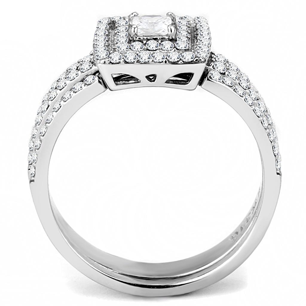 High polished (no plating) Stainless Steel Ring with AAA Grade CZ in Clear