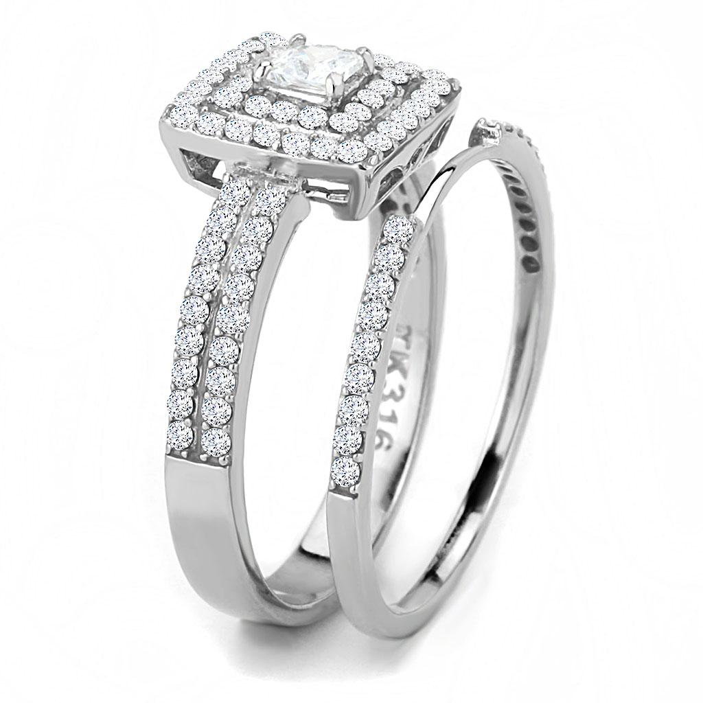 High polished (no plating) Stainless Steel Ring with AAA Grade CZ in Clear
