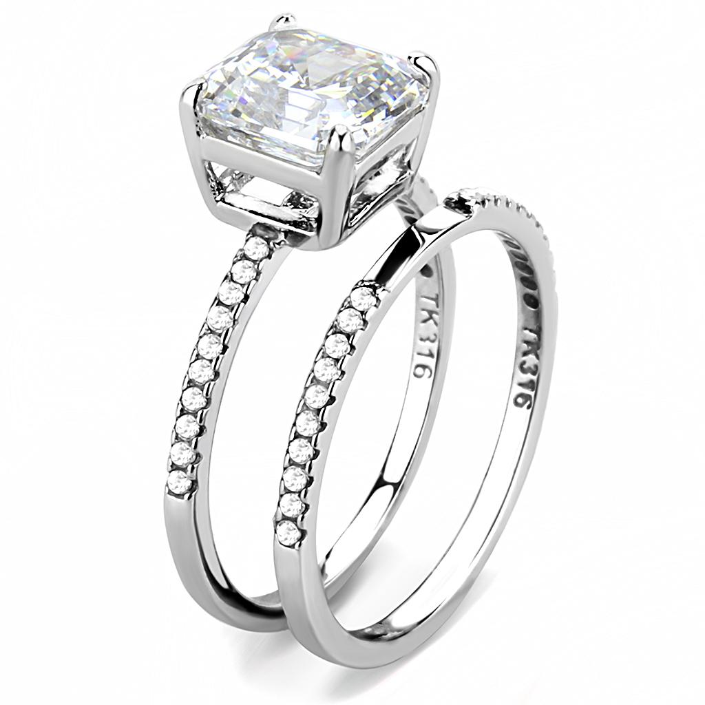 High polished (no plating) Stainless Steel Ring with Cubic in Clear