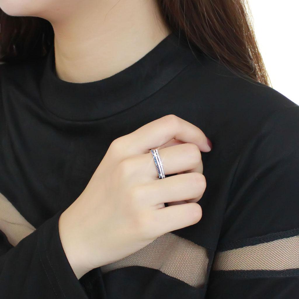 High polished (no plating) Stainless Steel Ring with AAA Grade CZ in London Blue