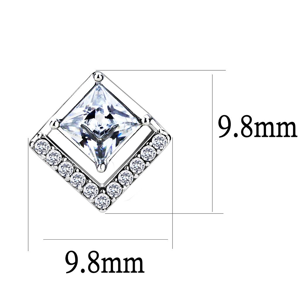 High polished (no plating) Stainless Steel Earrings with AAA Grade CZ in Clear