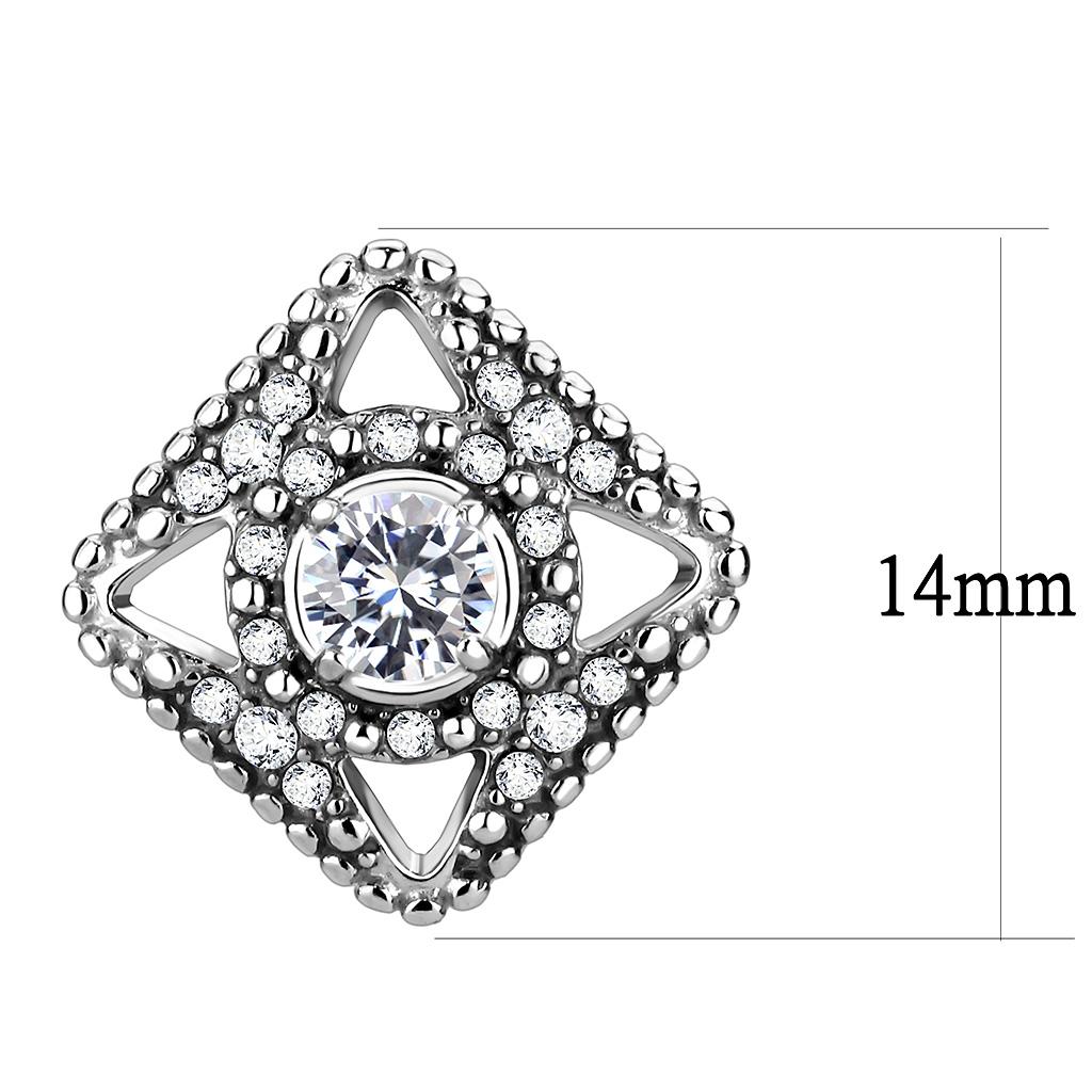 High polished (no plating) Stainless Steel Earrings with AAA Grade CZ in Clear