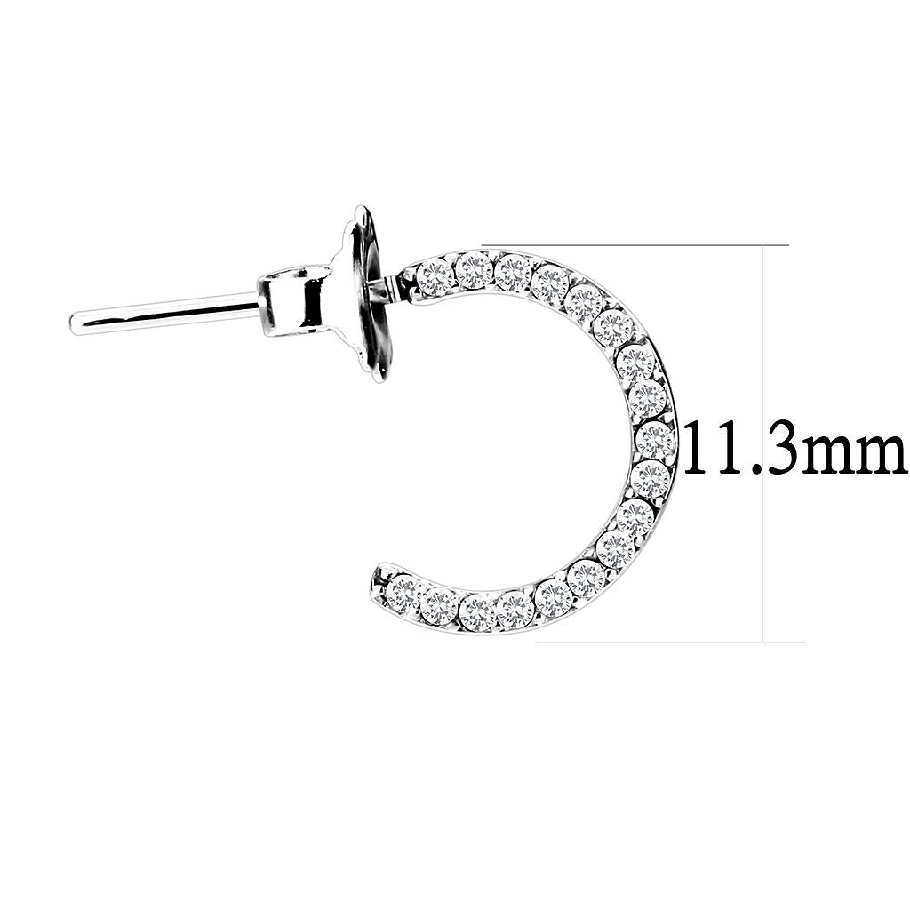 High polished (no plating) Stainless Steel Earrings with AAA Grade CZ in Clear