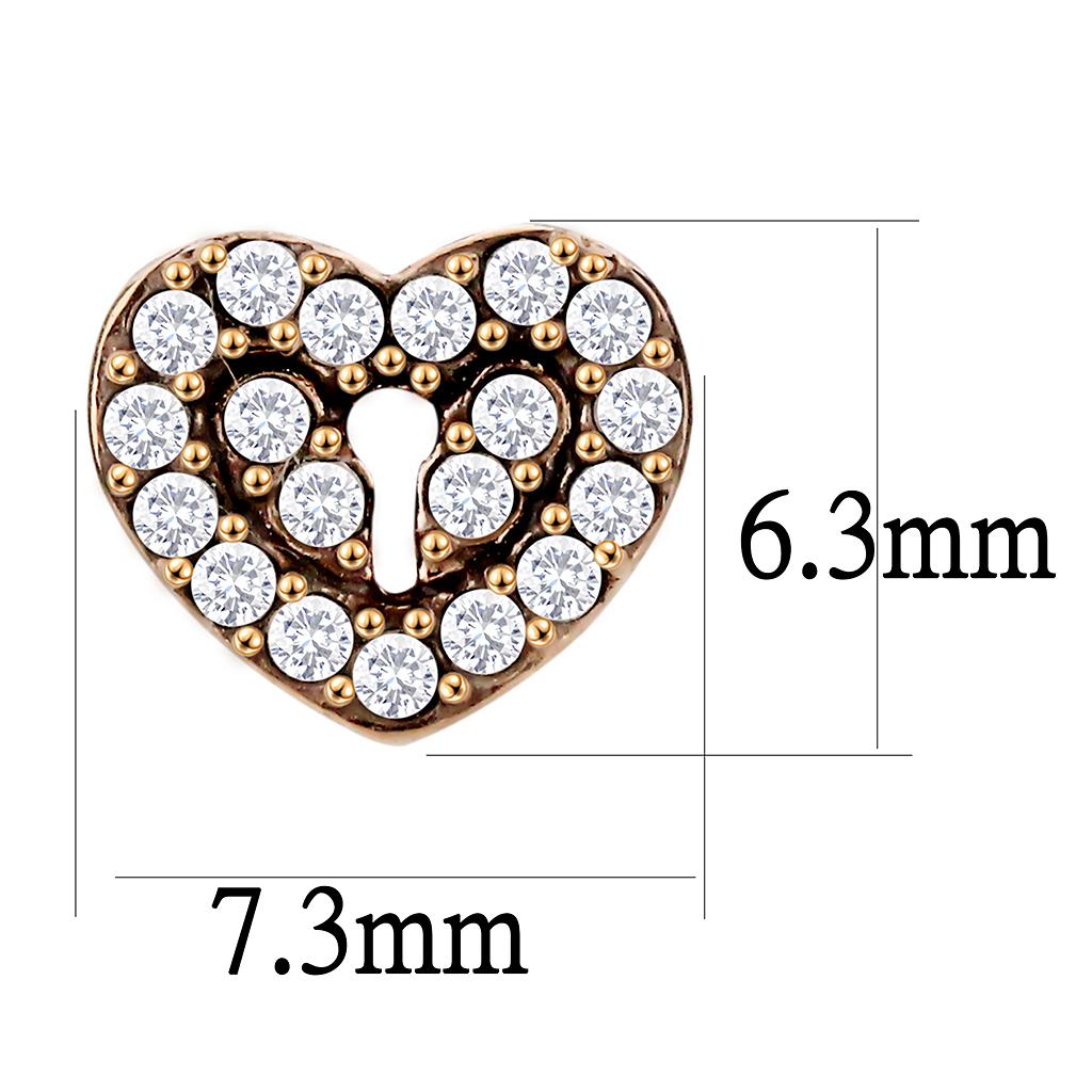 IP Rose Gold(Ion Plating) Stainless Steel Earrings with AAA Grade CZ in Clear