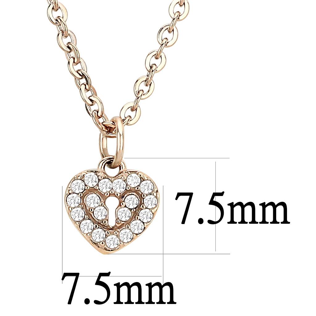 IP Rose Gold(Ion Plating) Stainless Steel Chain Pendant with AAA Grade CZ in Clear