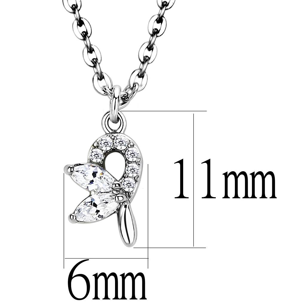 High polished (no plating) Stainless Steel Chain Pendant with AAA Grade CZ in Clear