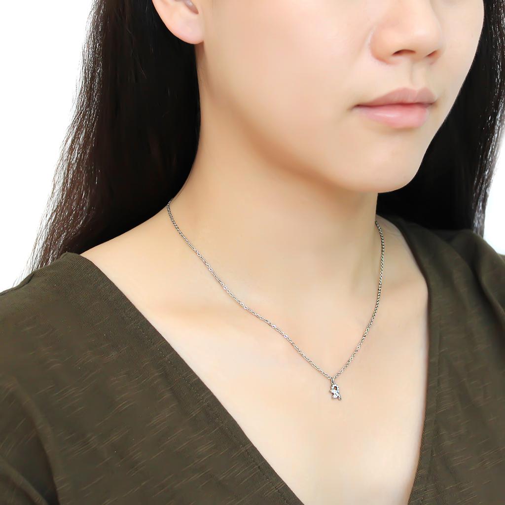 High polished (no plating) Stainless Steel Chain Pendant with AAA Grade CZ in Clear