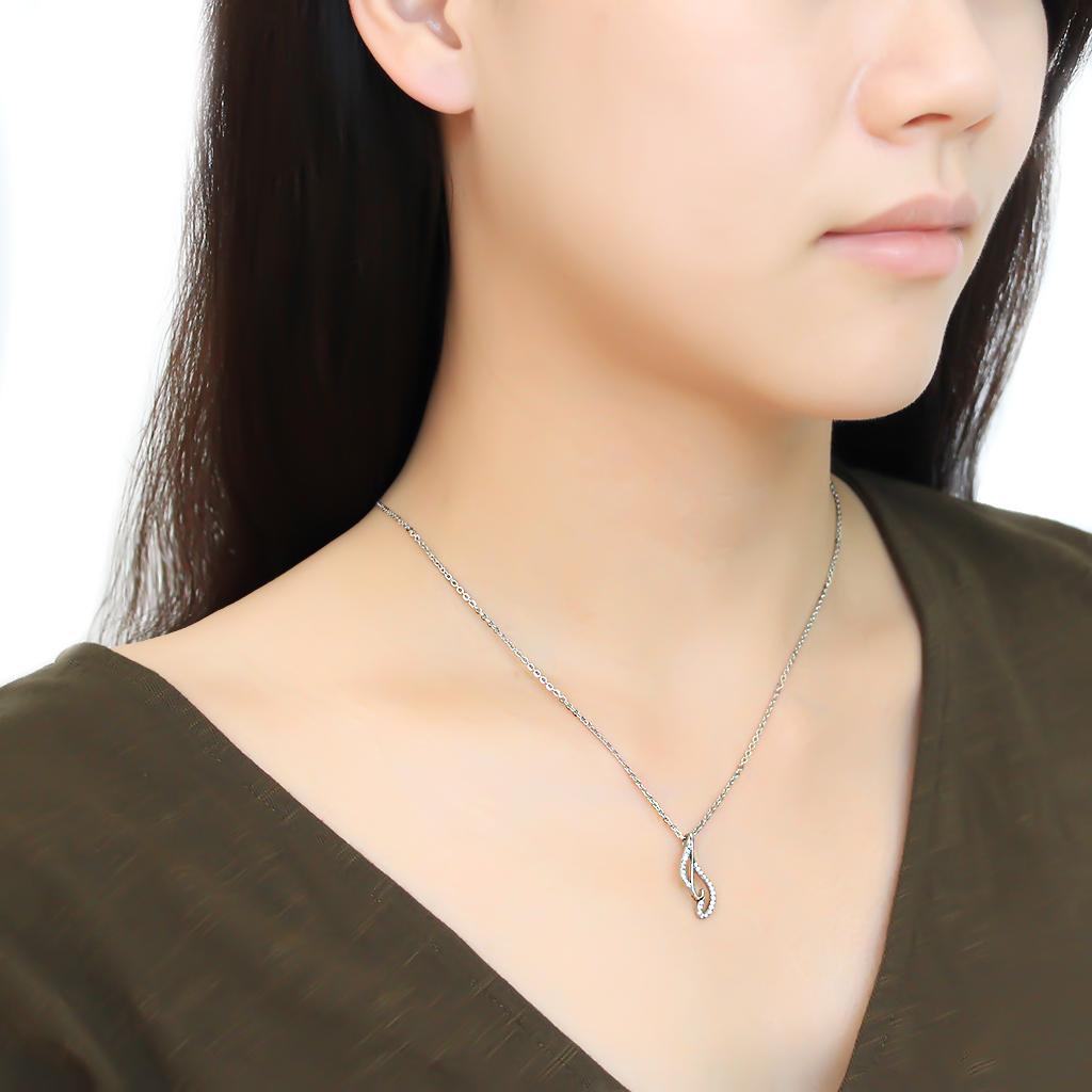 High polished (no plating) Stainless Steel Chain Pendant with AAA Grade CZ in Clear