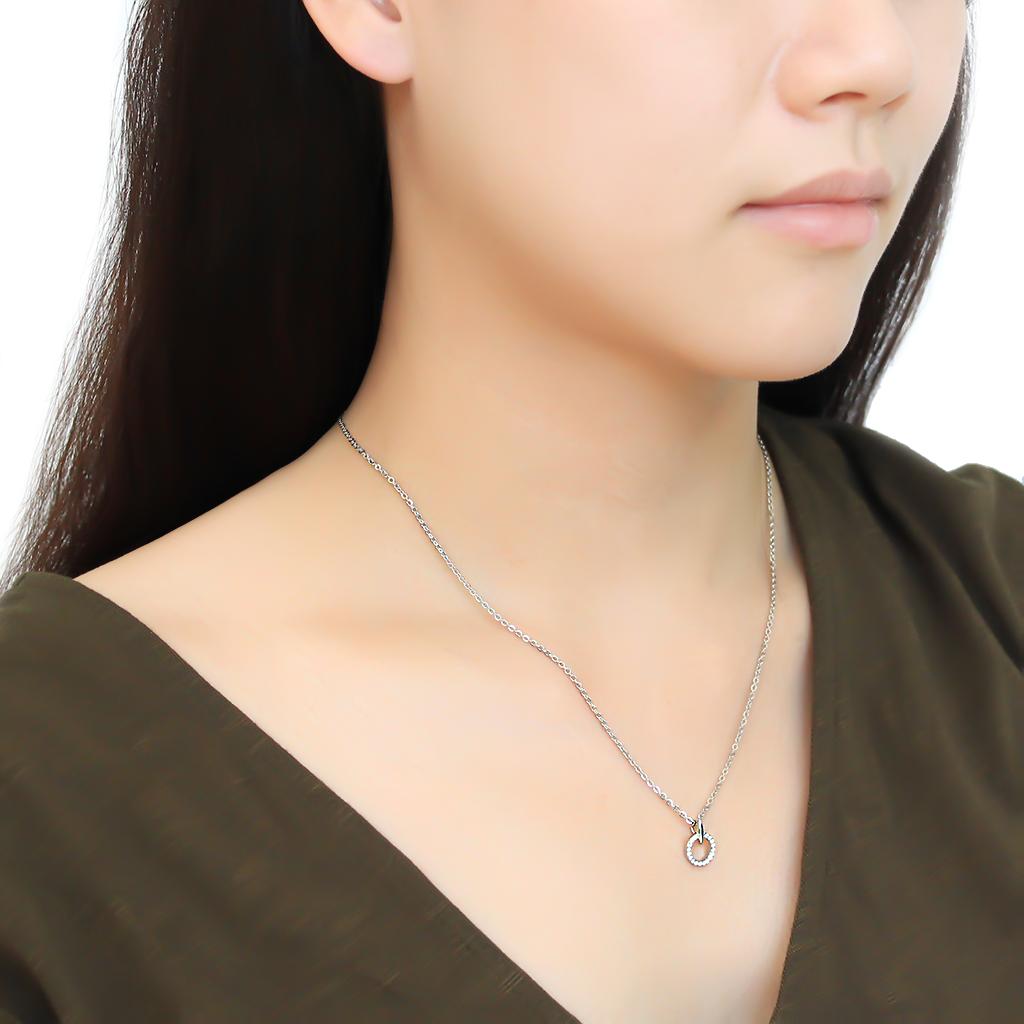 High polished (no plating) Stainless Steel Chain Pendant with AAA Grade CZ in Clear