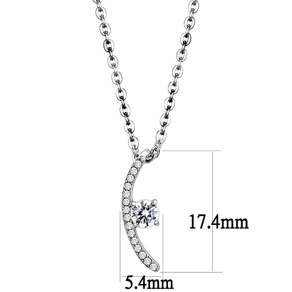 High polished (no plating) Stainless Steel Chain Pendant with AAA Grade CZ in Clear