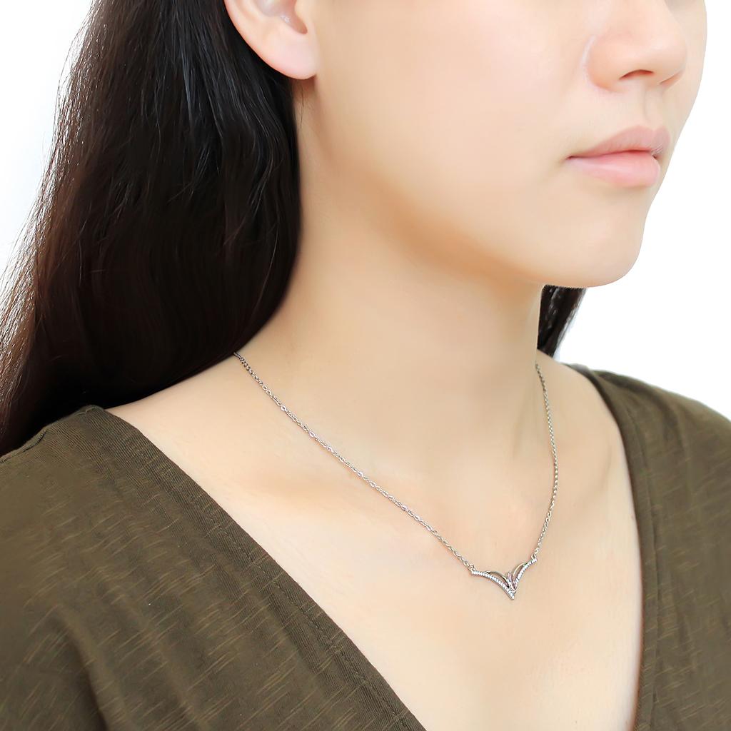 High polished (no plating) Stainless Steel Chain Pendant with AAA Grade CZ in Light Rose