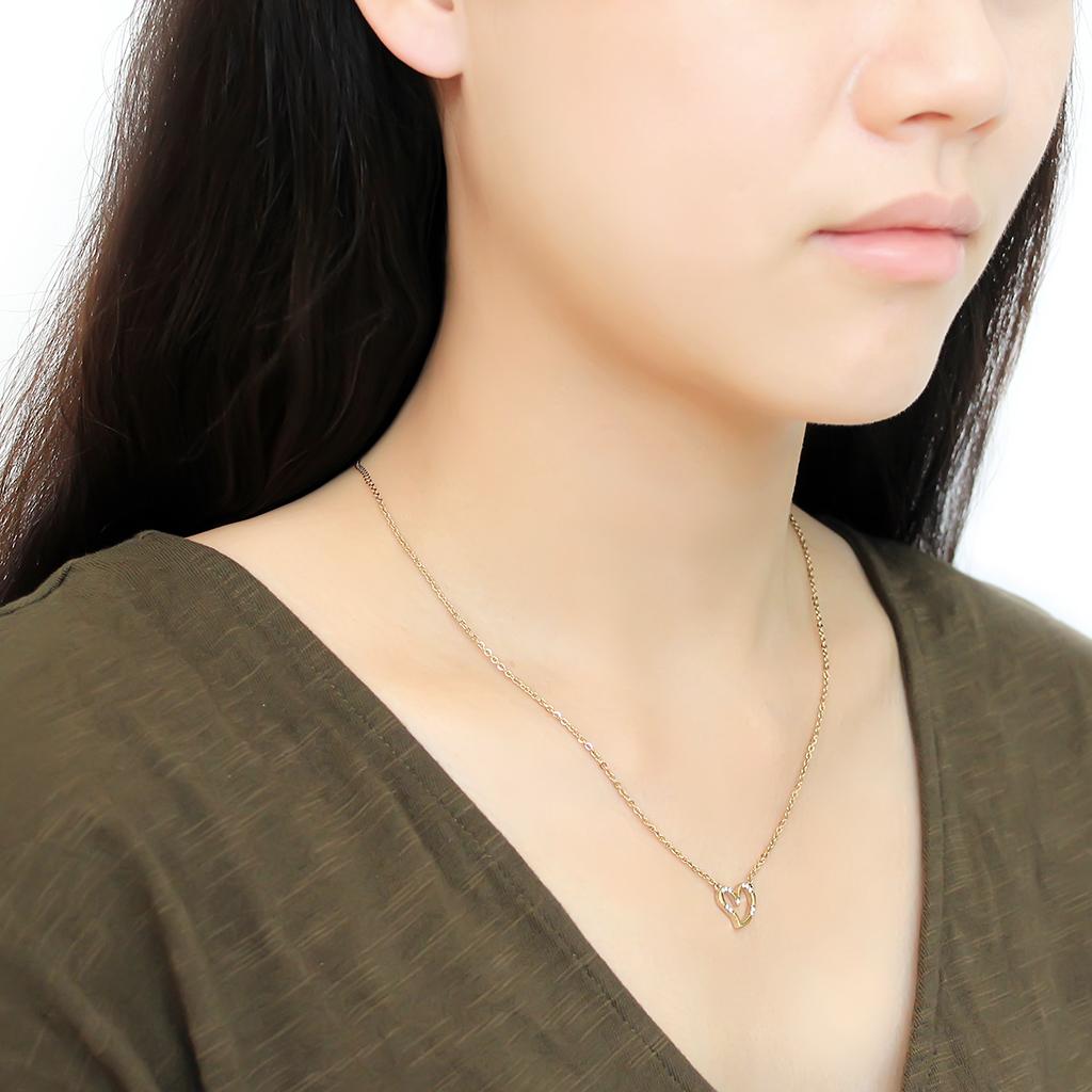 IP Gold(Ion Plating) Stainless Steel Chain Pendant with AAA Grade CZ in Clear