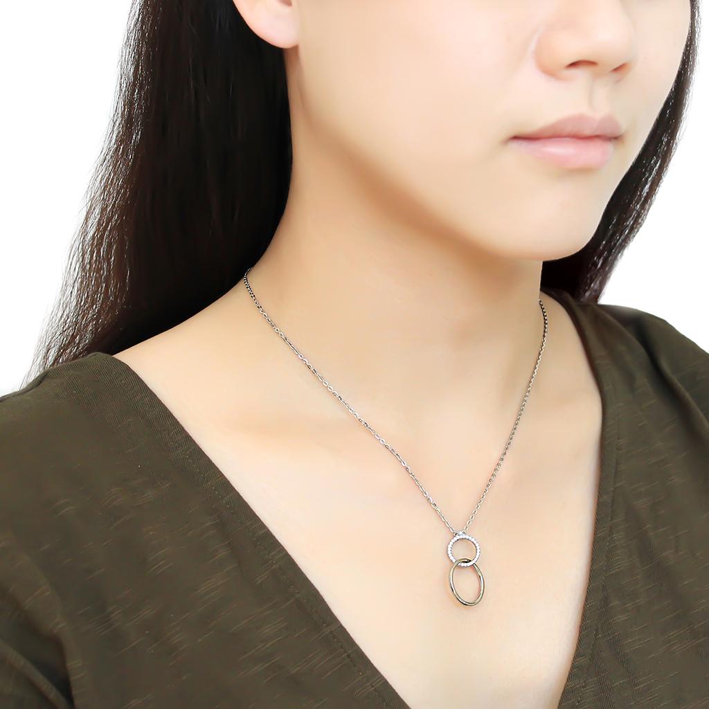 High polished (no plating) Stainless Steel Chain Pendant with AAA Grade CZ in Clear