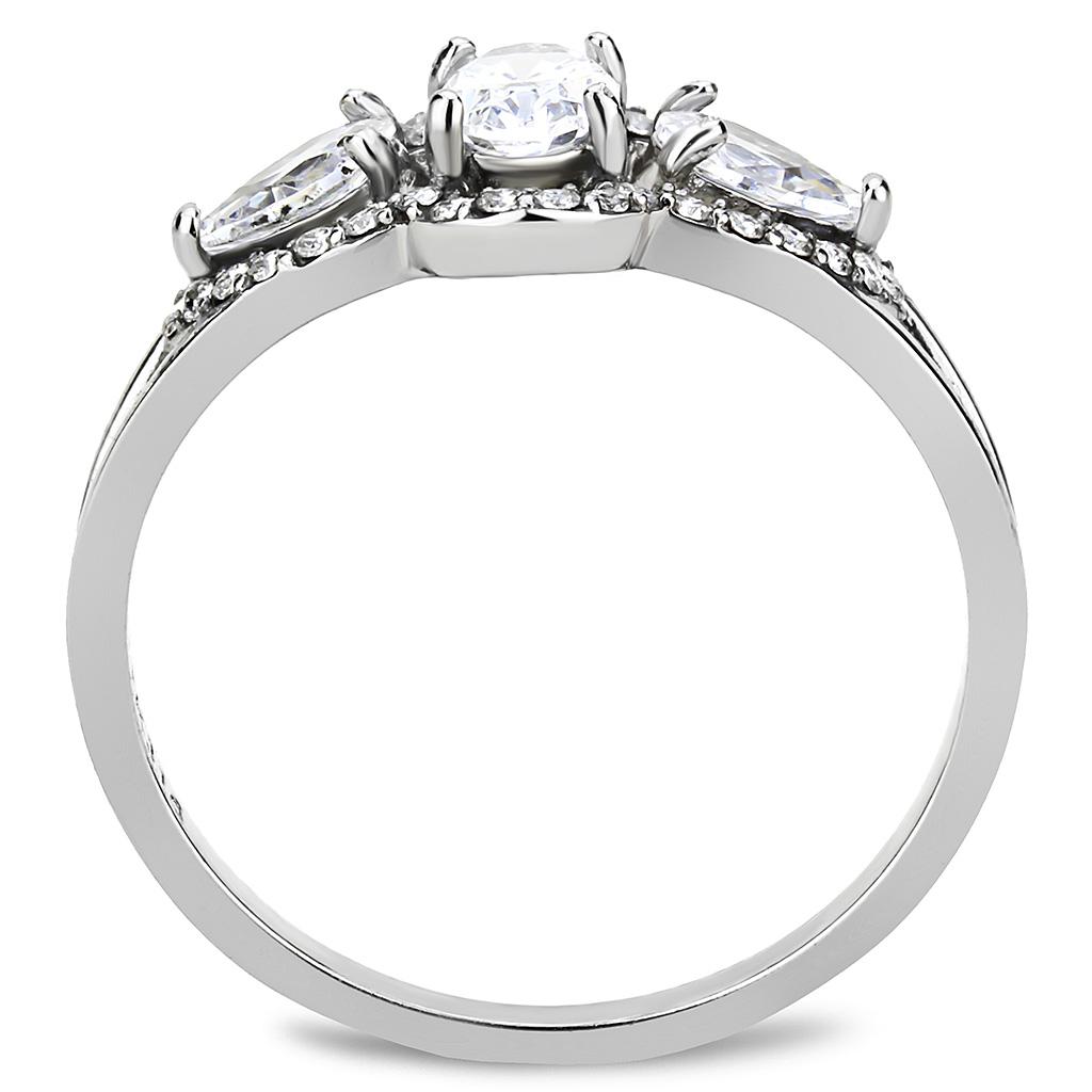 High polished (no plating) Stainless Steel Ring with AAA Grade CZ in Clear