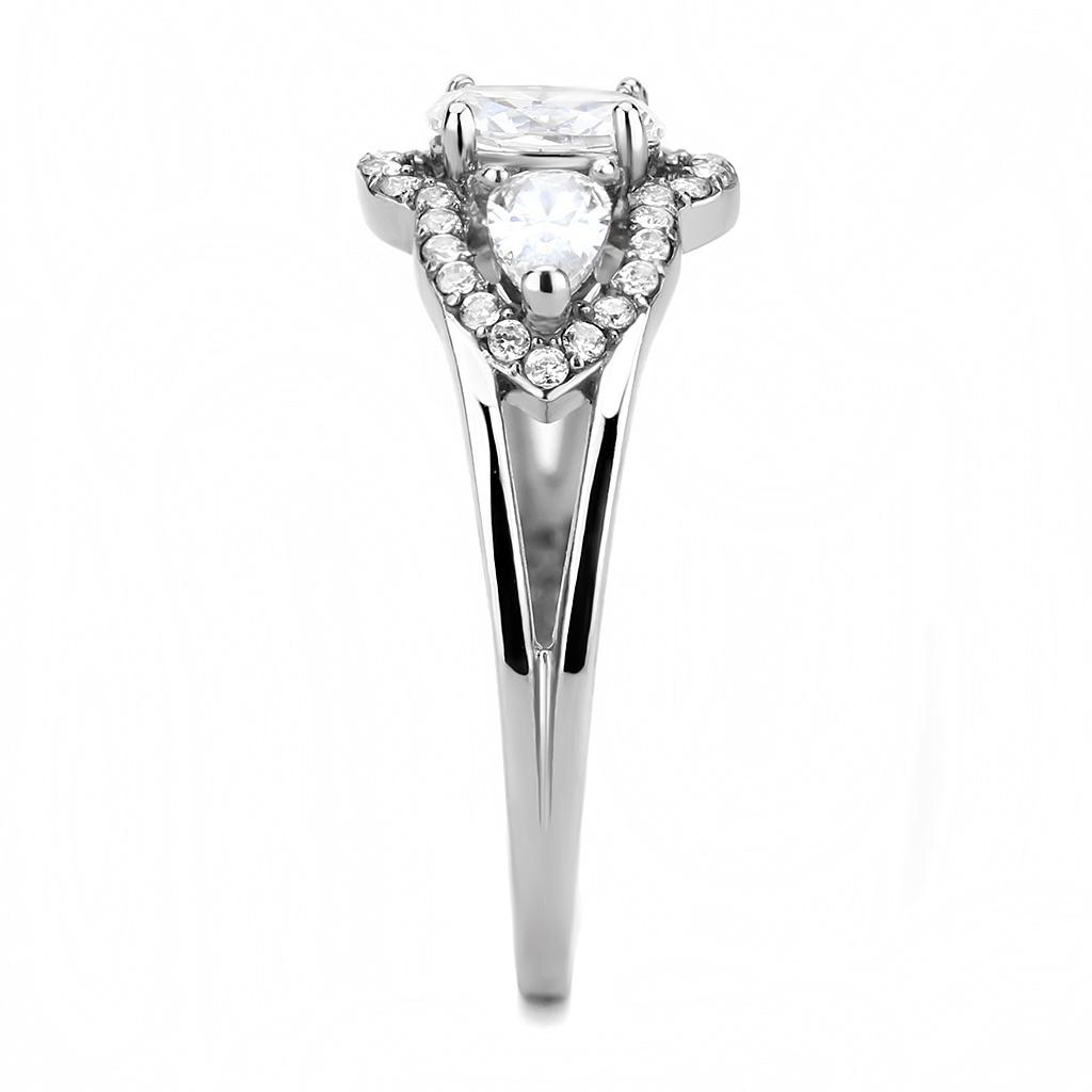 High polished (no plating) Stainless Steel Ring with AAA Grade CZ in Clear