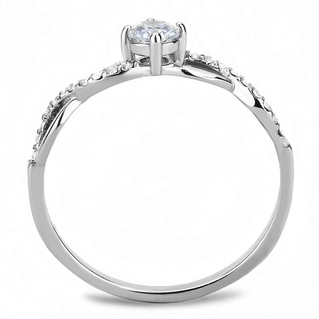 High polished (no plating) Stainless Steel Ring with AAA Grade CZ in Clear