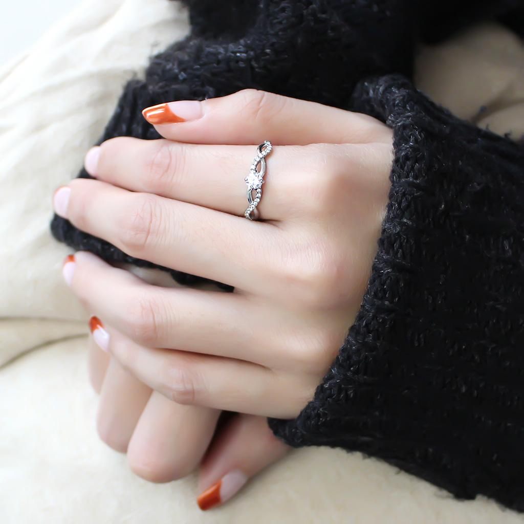 High polished (no plating) Stainless Steel Ring with AAA Grade CZ in Clear