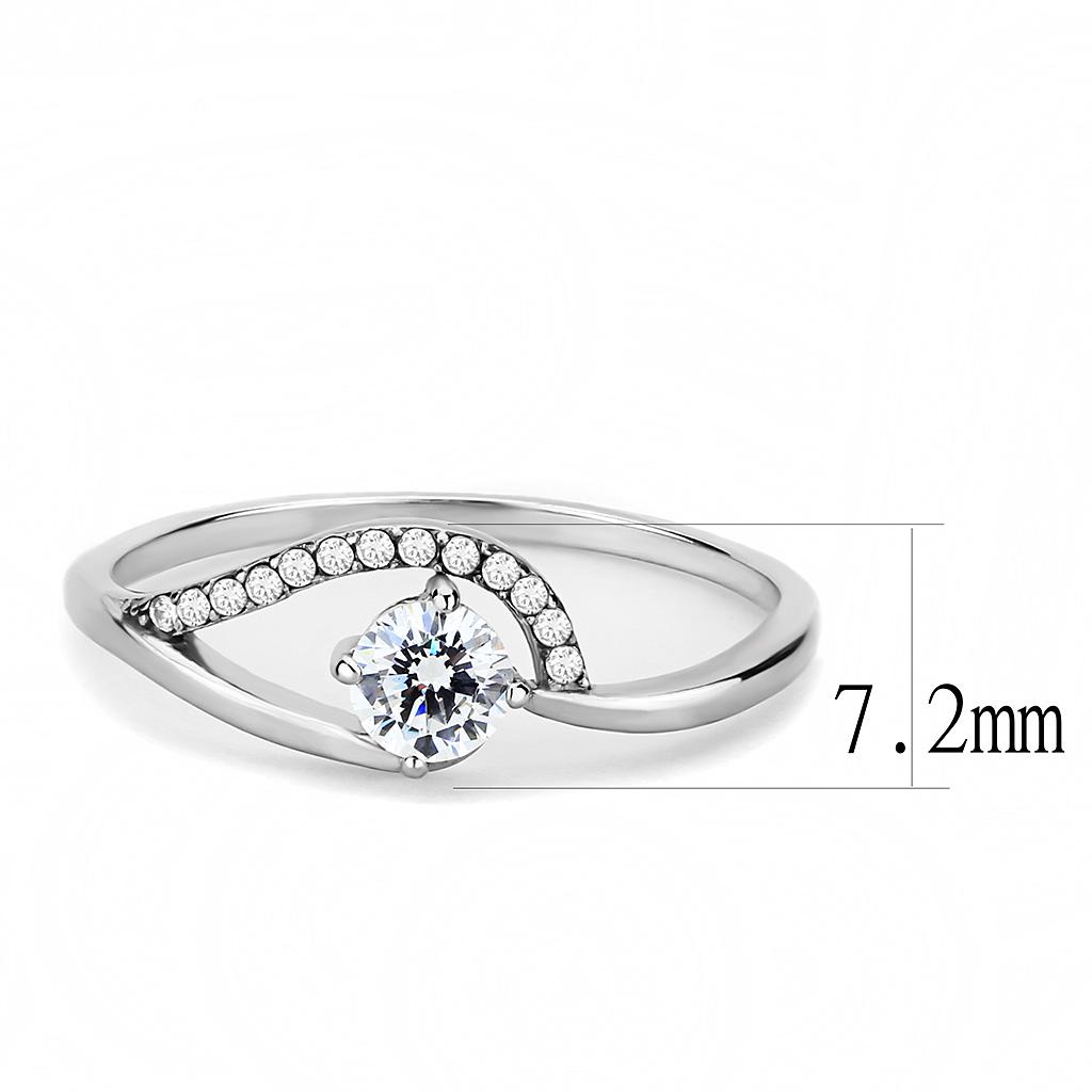 High polished (no plating) Stainless Steel Ring with AAA Grade CZ in Clear