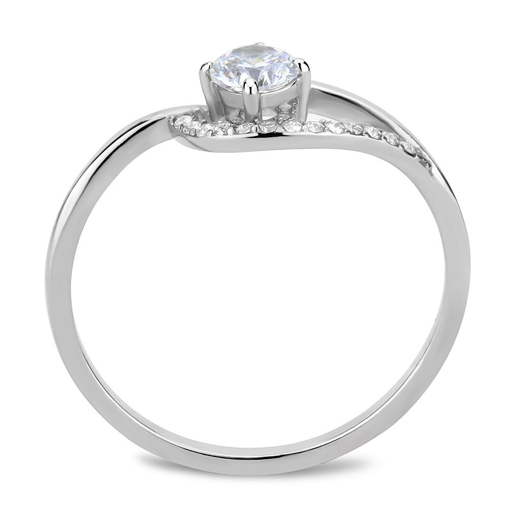 High polished (no plating) Stainless Steel Ring with AAA Grade CZ in Clear