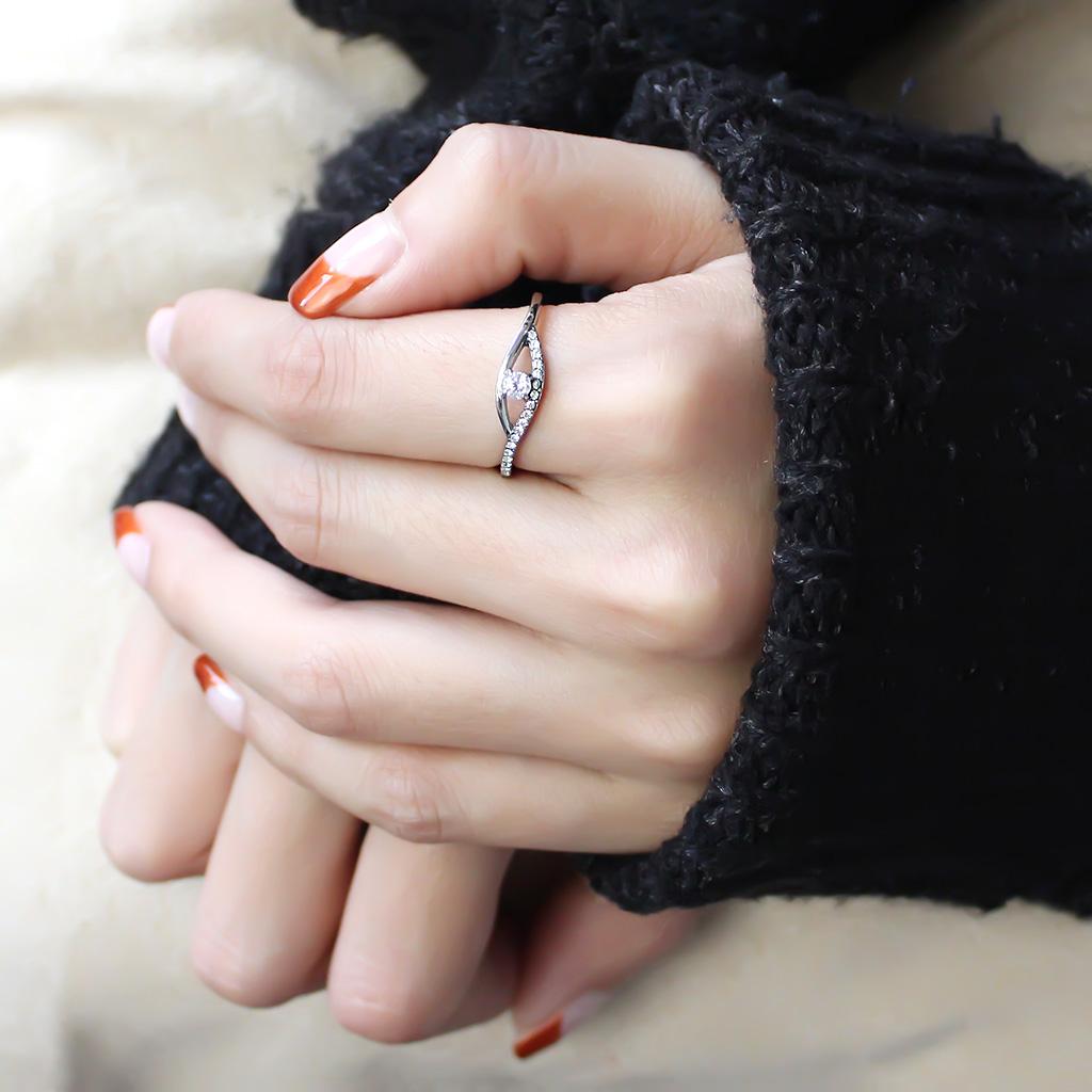 High polished (no plating) Stainless Steel Ring with AAA Grade CZ in Clear